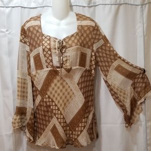 New York City Design Co silk angel sleeve blouse Large